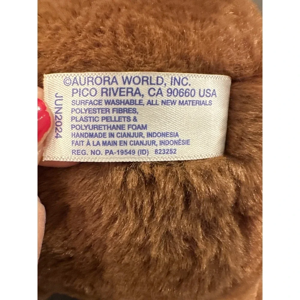 Aurora Plush Teddy Bear Stuffed holiday Red White Striped Scarf Collectible Toy